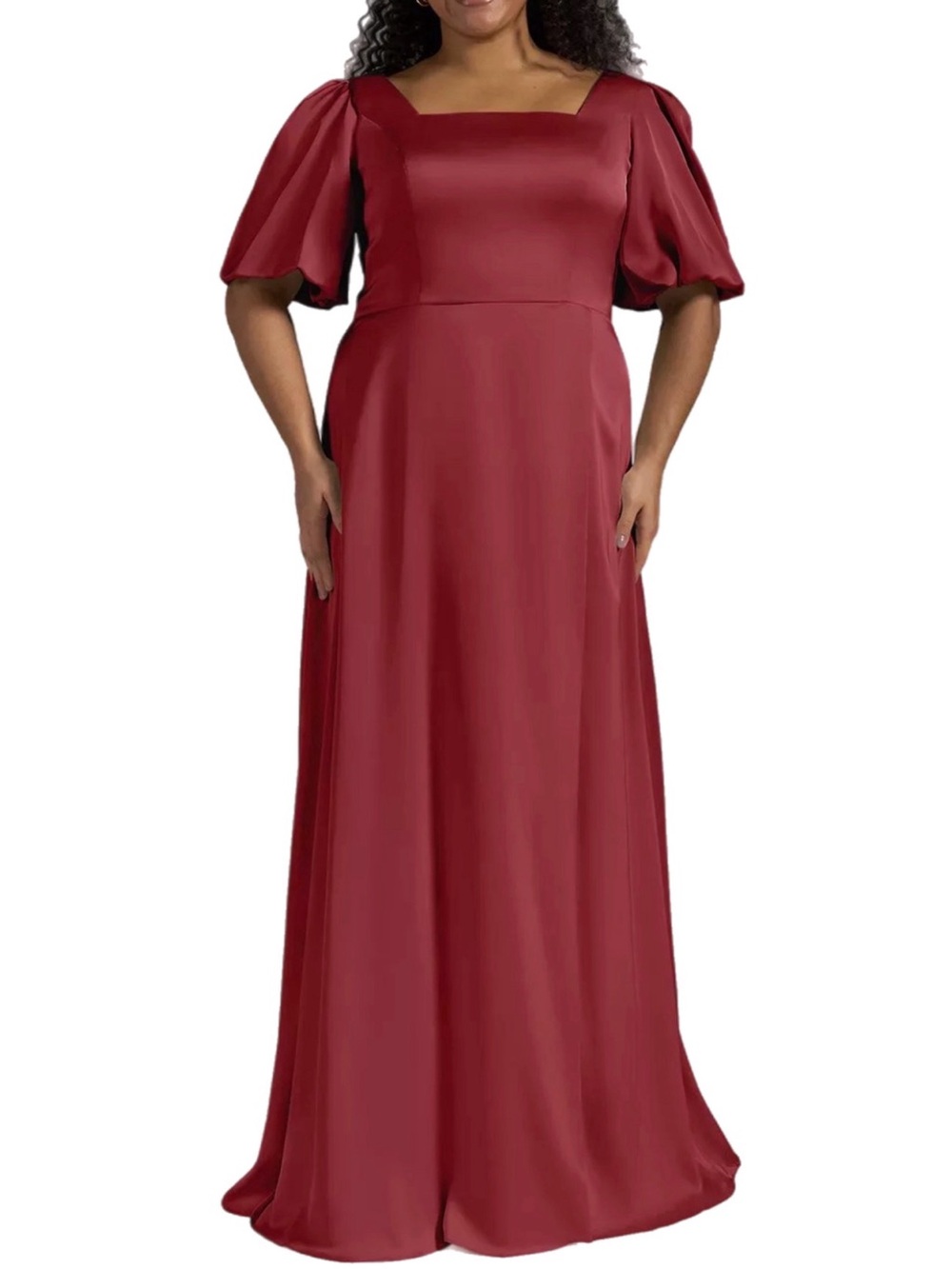 NWOT AW Bridal ETTA Short Puff Sleeve A-Line Burgundy Satin Formal Gown Size 18